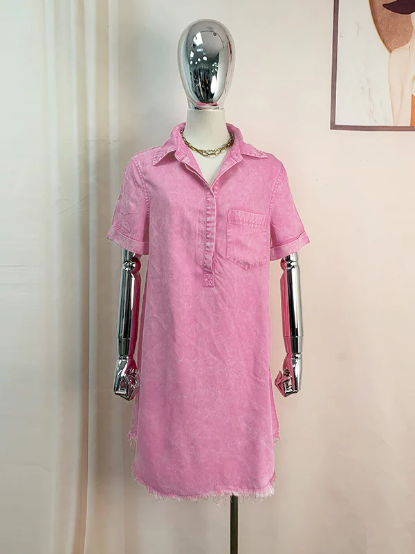 A-Line Loose Fringed Pleated Pockets Split-Joint Lapel Mini Dresses - Image 8