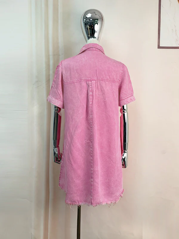 A-Line Loose Fringed Pleated Pockets Split-Joint Lapel Mini Dresses - Image 9