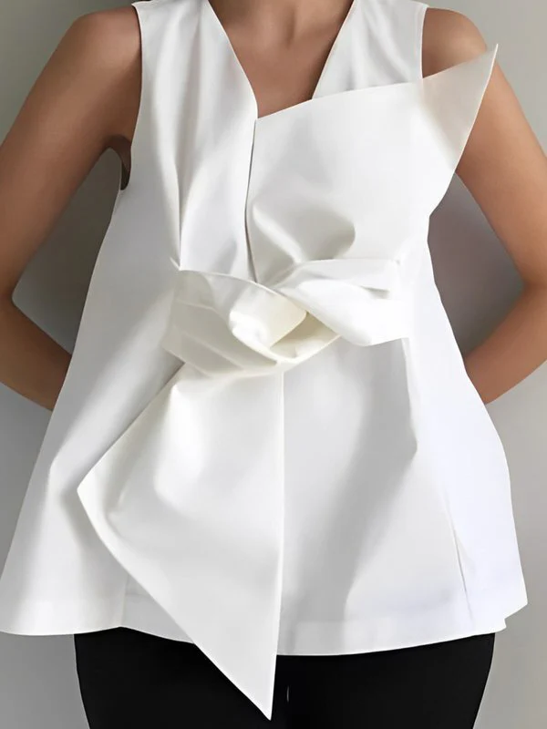 A-Line Loose Knot Solid Color V-Neck Vest Top - Image 2