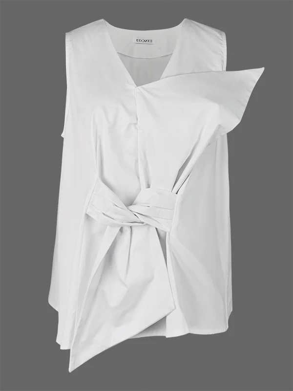 A-Line Loose Knot Solid Color V-Neck Vest Top - Image 3
