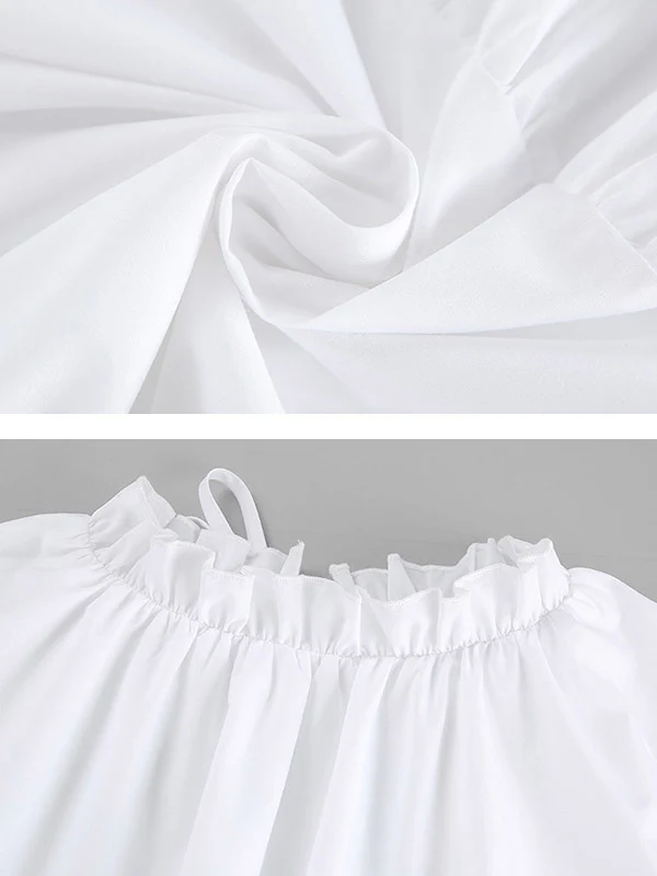 A-Line Loose Pleated Ruffled Solid Color Split-Joint Round-Neck Mini Dresses Shirt Dress - Image 10