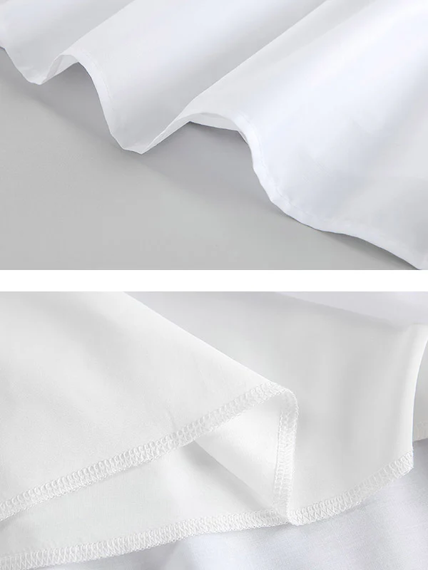 A-Line Loose Pleated Ruffled Solid Color Split-Joint Round-Neck Mini Dresses Shirt Dress - Image 13