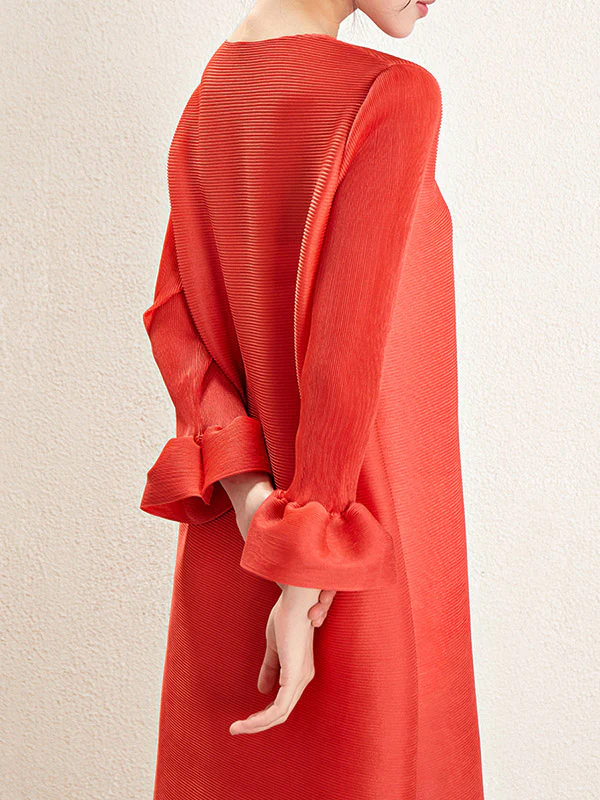 A-Line Loose Pleated Solid Color Round-Neck Maxi Dresses - Image 11