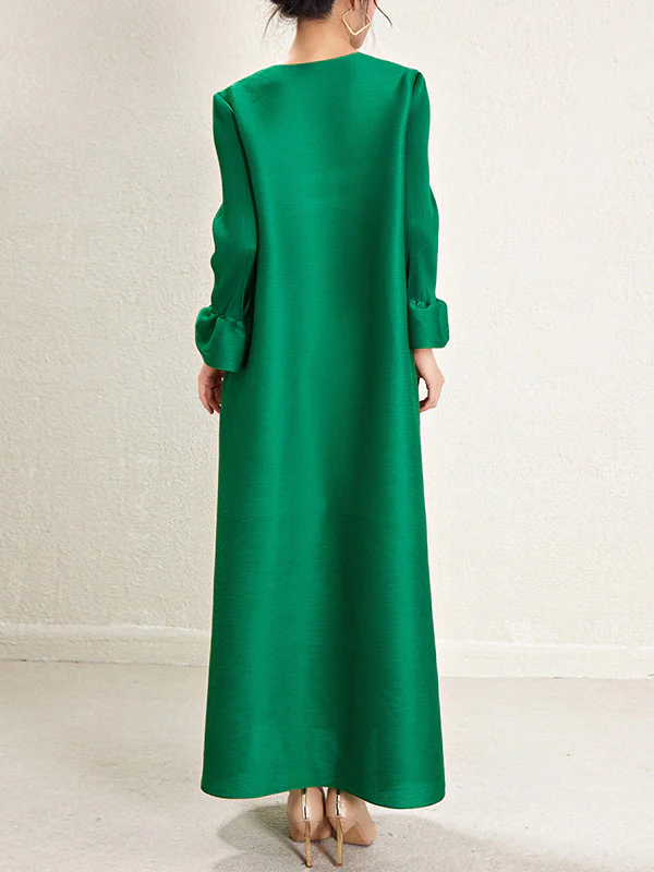 A-Line Loose Pleated Solid Color Round-Neck Maxi Dresses - Image 6