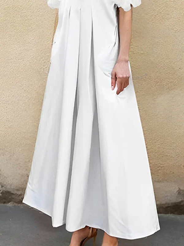 A-Line Loose Pleated Solid Color Split-Joint Lapel Maxi Dresses Shirt Dress - Image 4