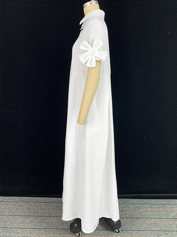 A-Line Loose Pleated Solid Color Split-Joint Lapel Maxi Dresses Shirt Dress - Image 5