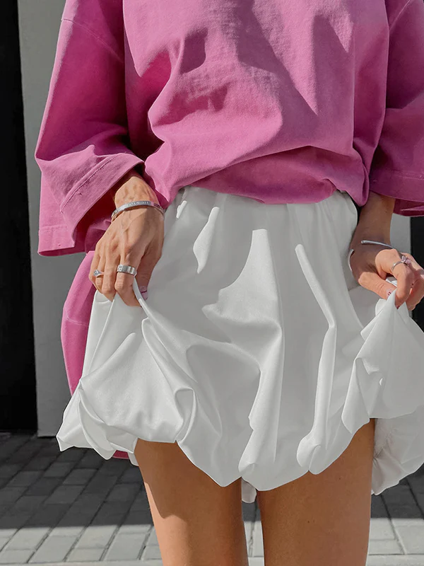 A-Line Loose Pleated Solid Color Split-Joint Skirts Bottoms - Image 3