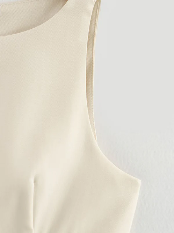 A-Line Loose Pleated Solid Color Split-Joint Zipper Round-Neck Mini Dresses - Image 13