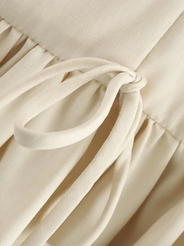 A-Line Loose Pleated Solid Color Split-Joint Zipper Round-Neck Mini Dresses - Image 14