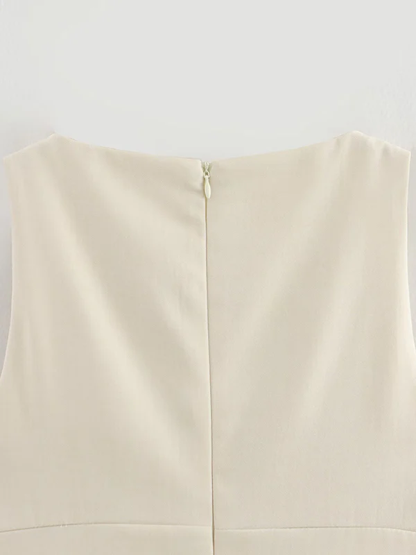 A-Line Loose Pleated Solid Color Split-Joint Zipper Round-Neck Mini Dresses - Image 15