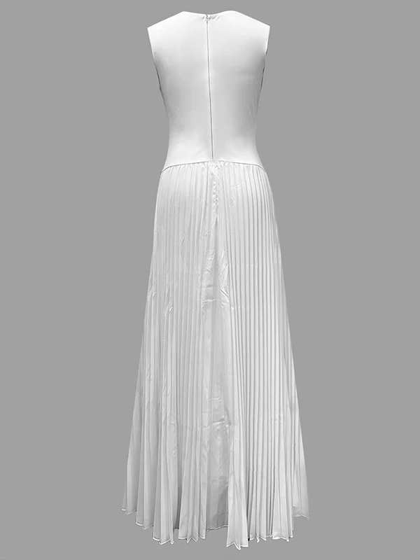 A-Line Loose Pleated Solid Color V-Neck Maxi Dresses - Image 4