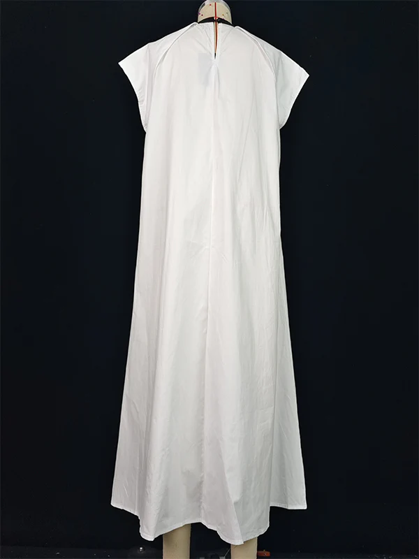 A-Line Loose Pleated Tied Round-Neck Midi Dresses - Image 10