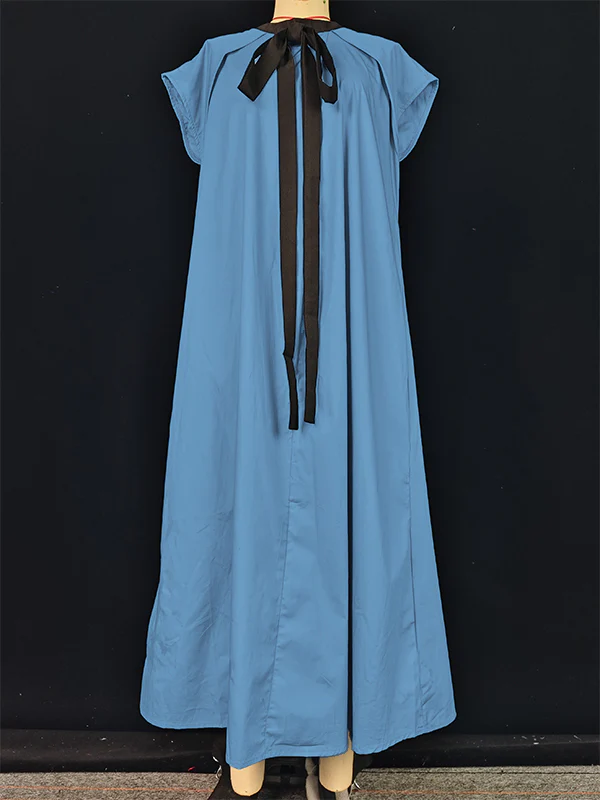 A-Line Loose Pleated Tied Round-Neck Midi Dresses - Image 15