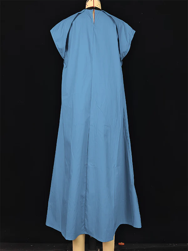 A-Line Loose Pleated Tied Round-Neck Midi Dresses - Image 16