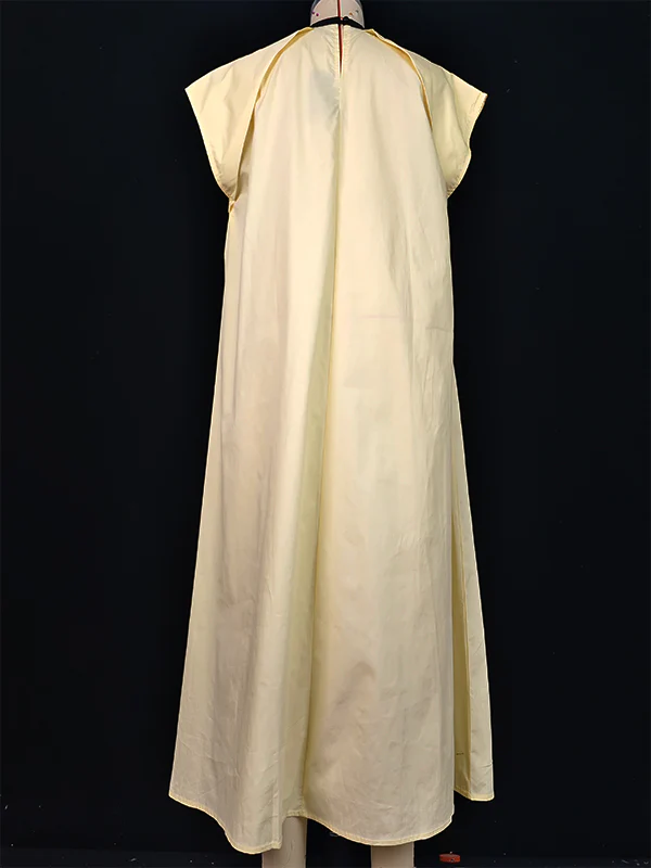 A-Line Loose Pleated Tied Round-Neck Midi Dresses - Image 3