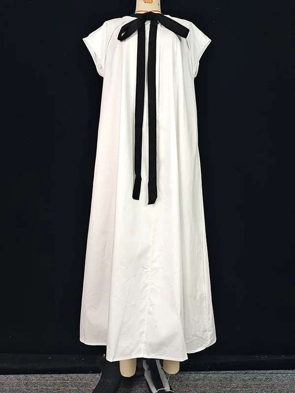 A-Line Loose Pleated Tied Round-Neck Midi Dresses - Image 9