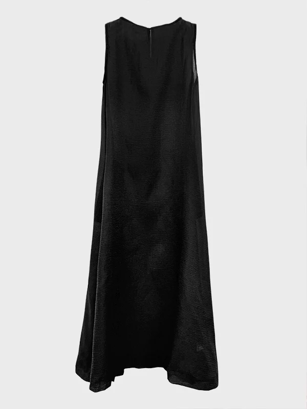 A-Line Loose Pockets See-Through Solid Color Round-Neck Cover-Up Midi Dresses - Image 5