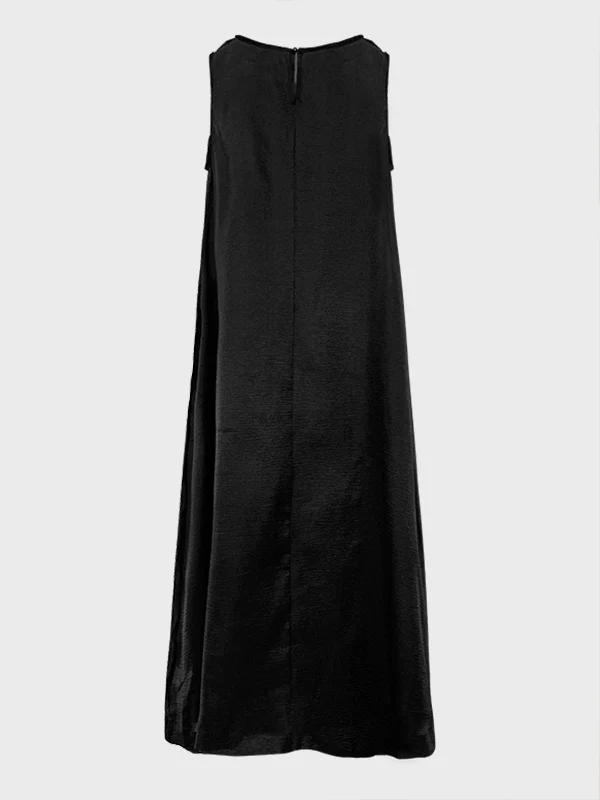 A-Line Loose Pockets See-Through Solid Color Round-Neck Cover-Up Midi Dresses - Image 6