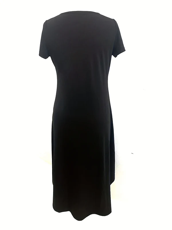A-line Loose Pockets Solid Color Split-Joint Round-neck Midi Dresses - Image 10