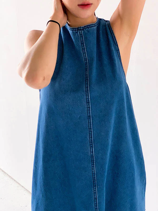 A-Line Loose Pockets Solid Color Tied Round-Neck Maxi Dresses - Image 17