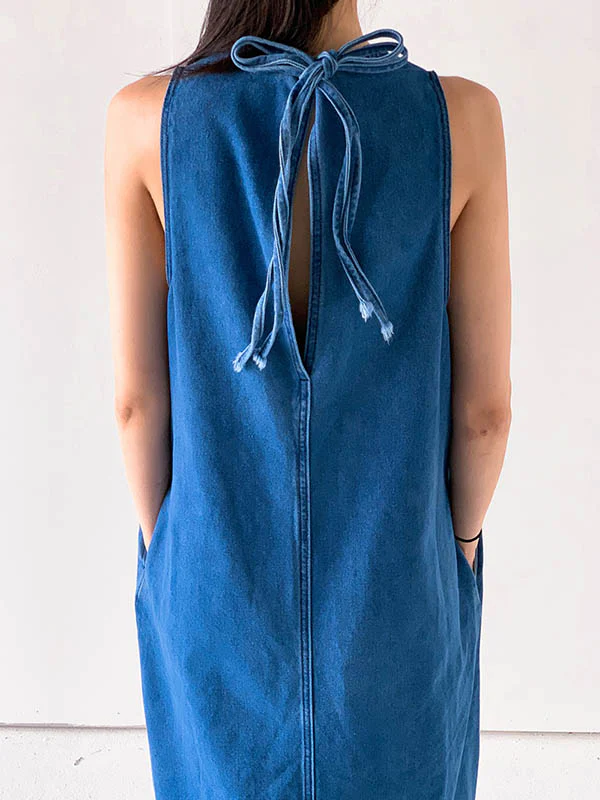 A-Line Loose Pockets Solid Color Tied Round-Neck Maxi Dresses - Image 19