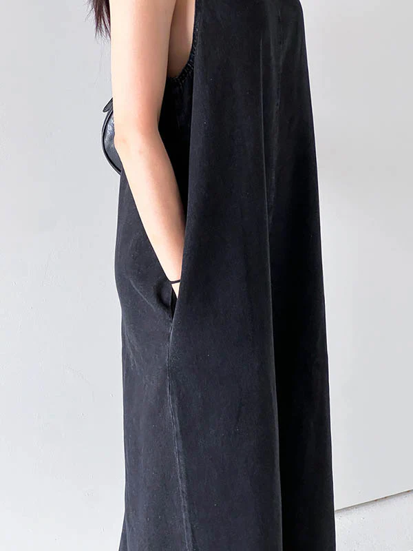 A-Line Loose Pockets Solid Color Tied Round-Neck Maxi Dresses - Image 9