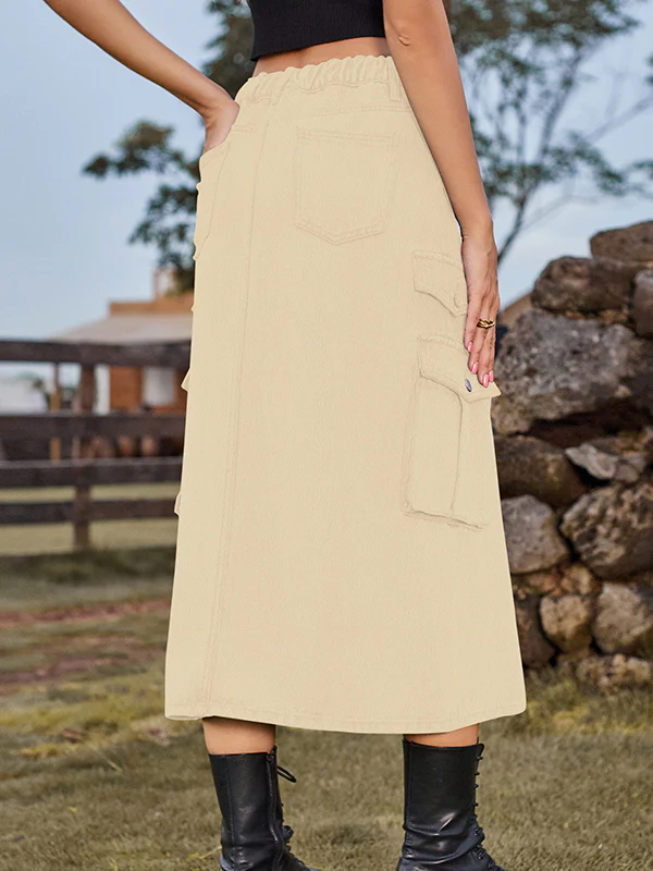 A-Line Loose Pockets Split-Front Split-Joint Denim Skirts - Image 8