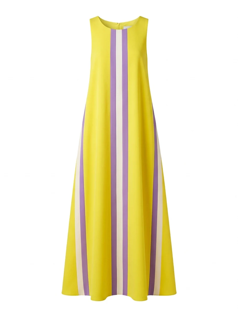 A-Line Loose Pockets Striped Round-Neck Maxi Dresses - Image 9