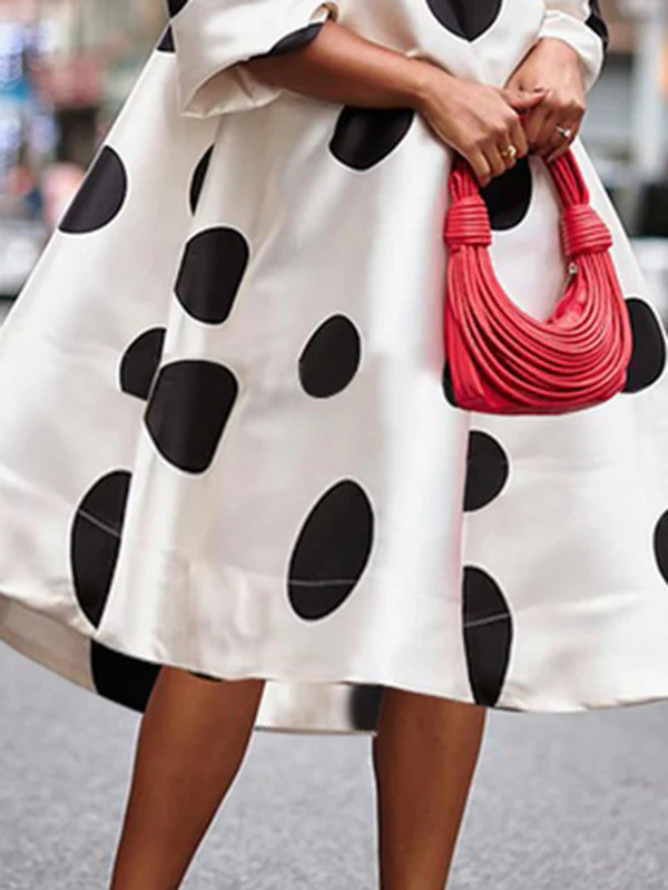 A-Line Loose Polka-Dot Split-Joint Off-The-Shoulder Midi Dresses - Image 3