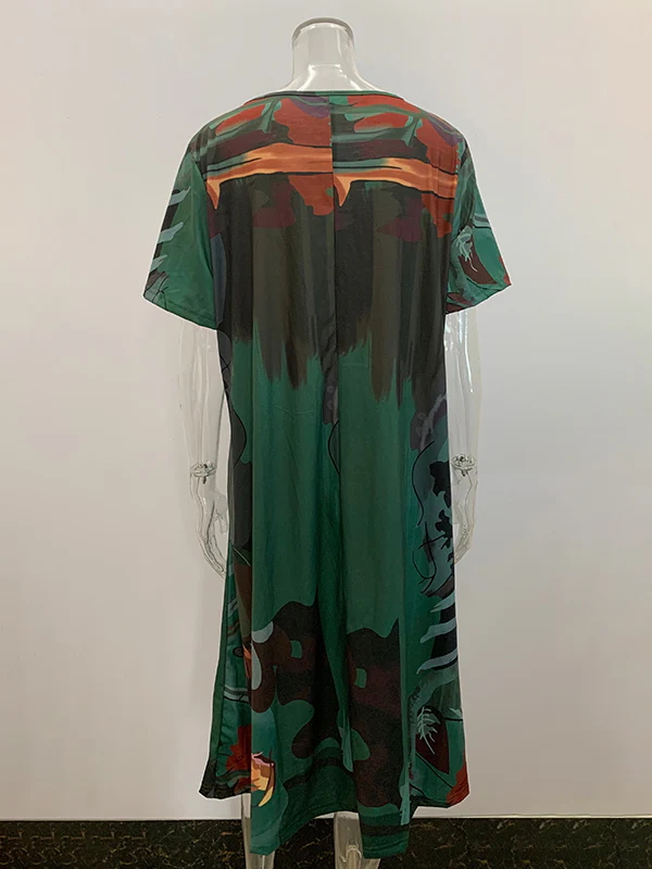 A-Line Loose Printed Round-Neck Midi Dresses - Image 10