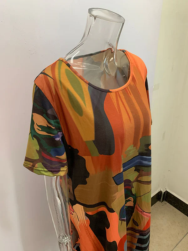 A-Line Loose Printed Round-Neck Midi Dresses - Image 7