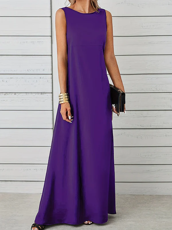 A-Line Loose Solid Color Round-Neck Maxi Dresses - Image 10