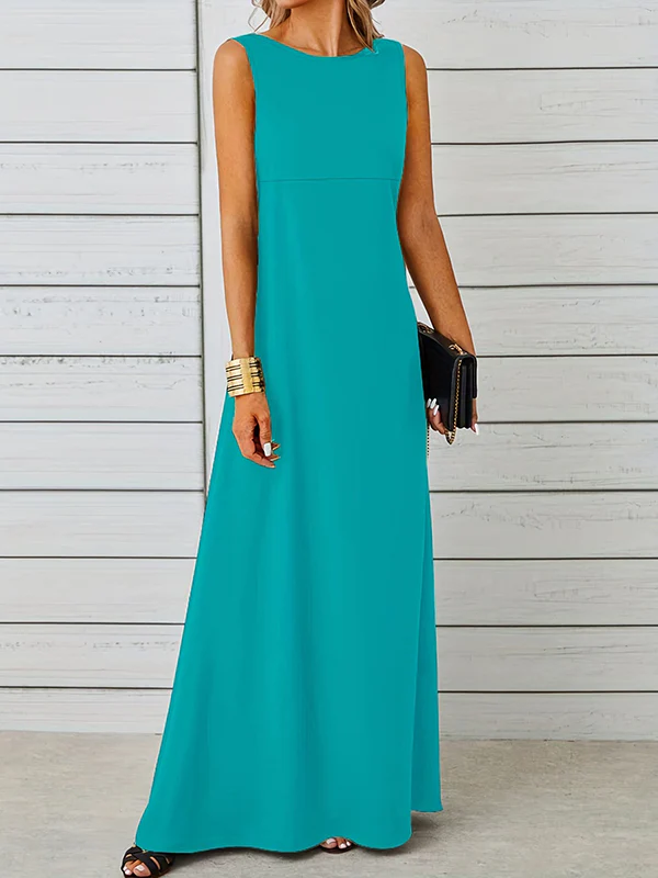A-Line Loose Solid Color Round-Neck Maxi Dresses - Image 11