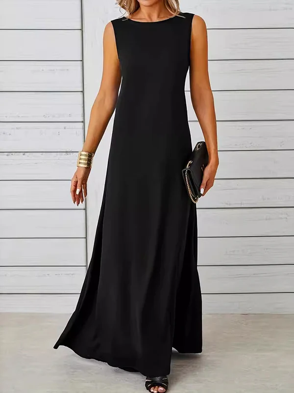 A-Line Loose Solid Color Round-Neck Maxi Dresses - Image 13