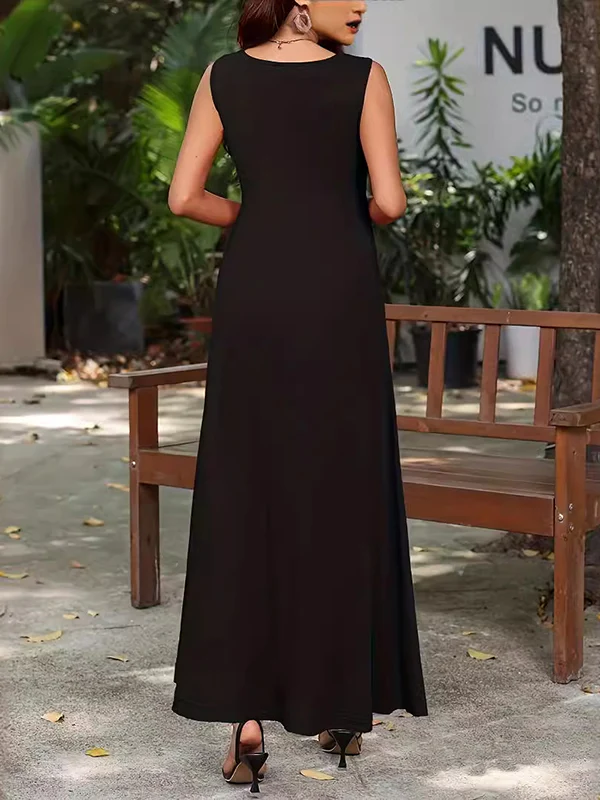 A-Line Loose Solid Color Round-Neck Maxi Dresses - Image 14