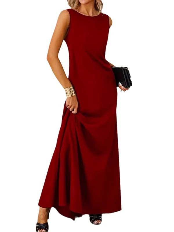 A-Line Loose Solid Color Round-Neck Maxi Dresses - Image 15