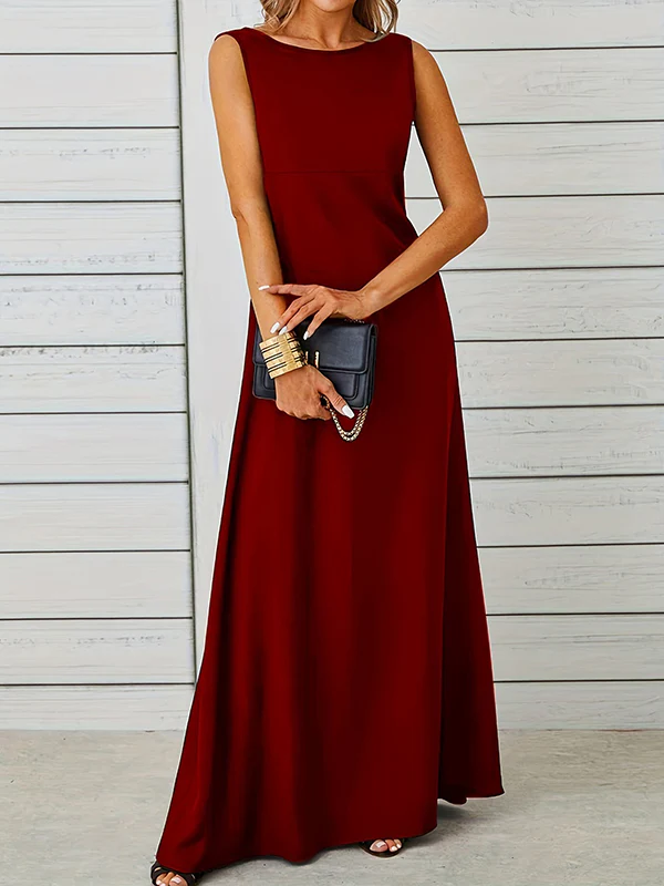 A-Line Loose Solid Color Round-Neck Maxi Dresses - Image 4