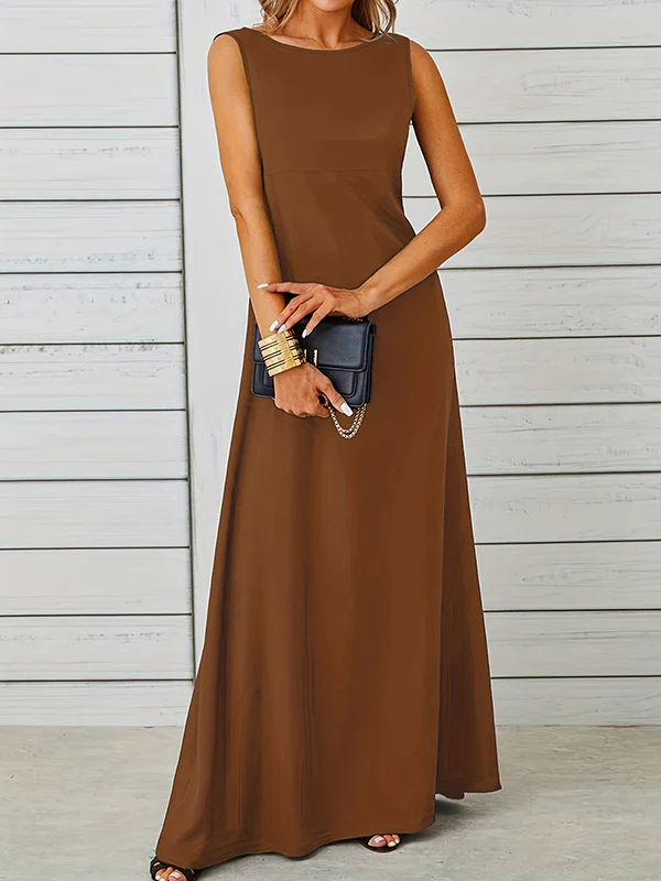 A-Line Loose Solid Color Round-Neck Maxi Dresses - Image 5