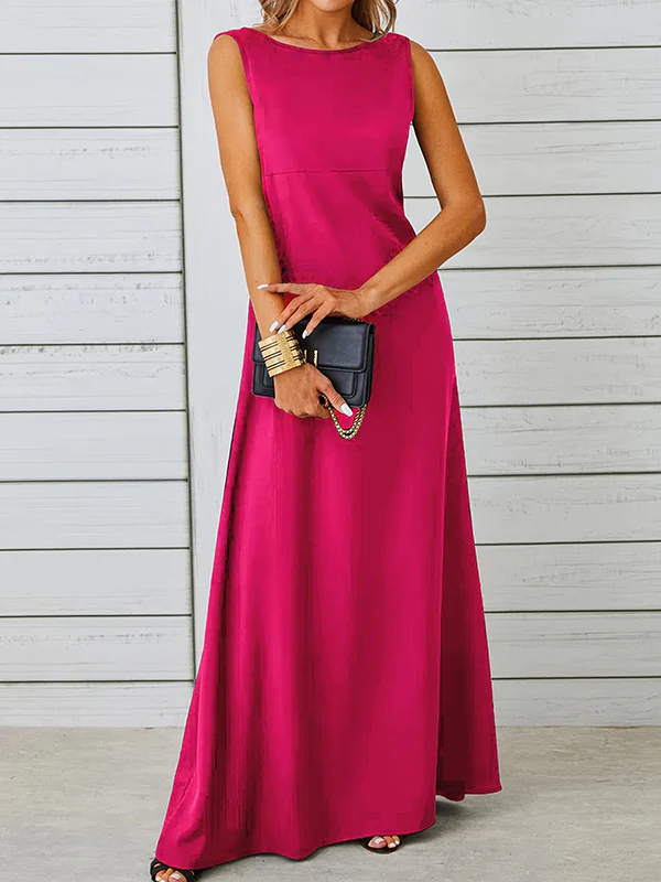 A-Line Loose Solid Color Round-Neck Maxi Dresses - Image 6