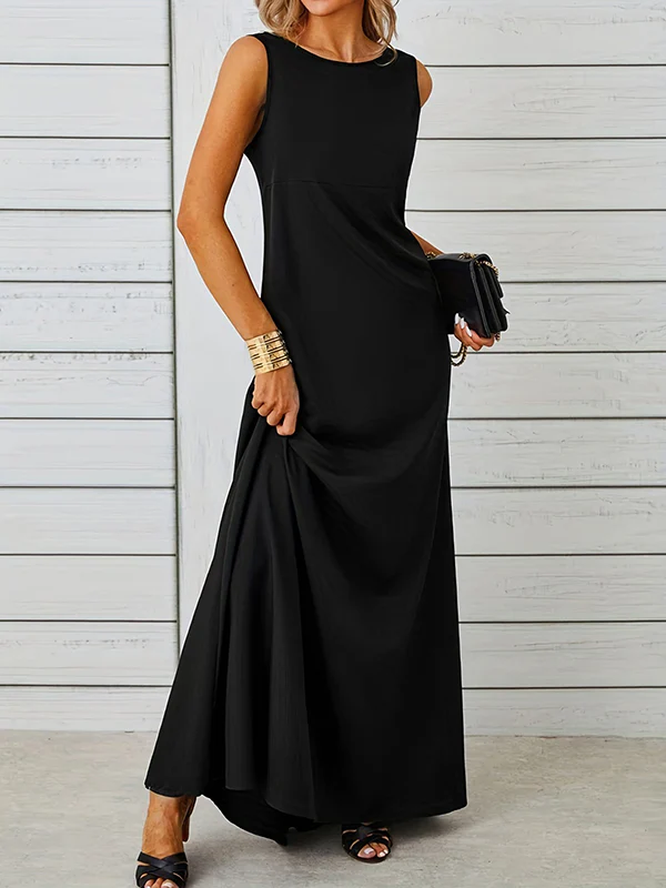 A-Line Loose Solid Color Round-Neck Maxi Dresses - Image 7