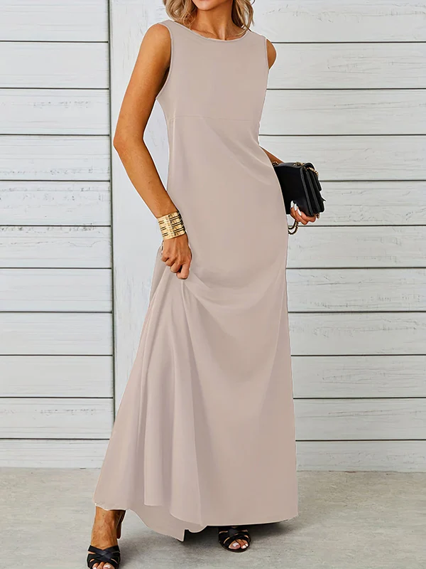 A-Line Loose Solid Color Round-Neck Maxi Dresses - Image 8