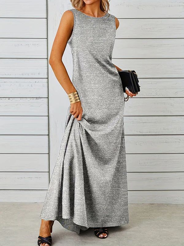 A-Line Loose Solid Color Round-Neck Maxi Dresses - Image 9