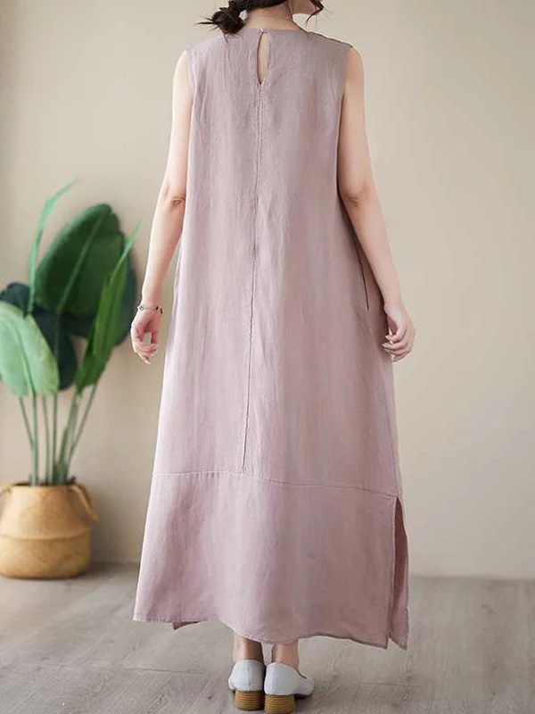 A-Line Loose Solid Color Round-Neck Midi Dresses - Image 10