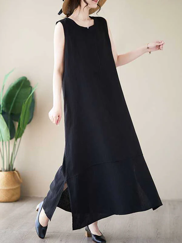 A-Line Loose Solid Color Round-Neck Midi Dresses - Image 14