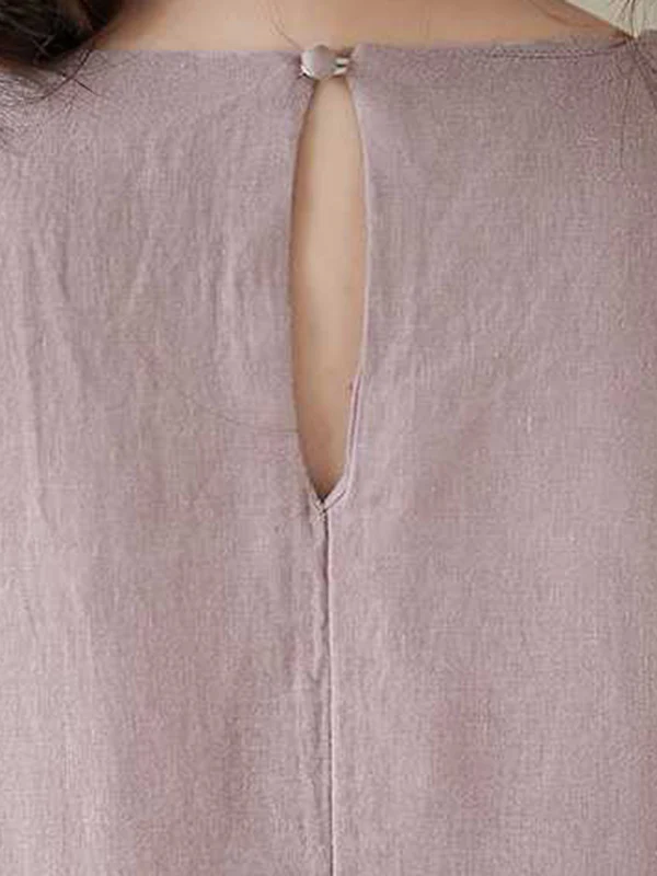 A-Line Loose Solid Color Round-Neck Midi Dresses - Image 16