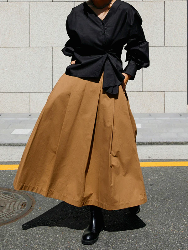 A-Line Loose Solid Color Skirts Bottoms - Image 2