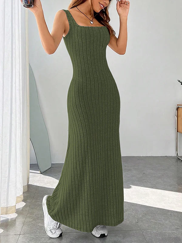 A-Line Loose Solid Color Spaghetti-Neck Maxi Dresses - Image 10