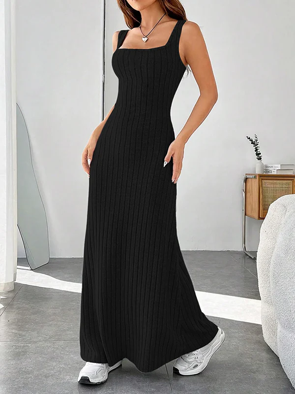 A-Line Loose Solid Color Spaghetti-Neck Maxi Dresses - Image 12