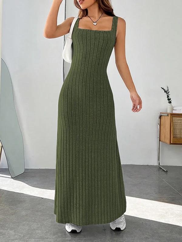 A-Line Loose Solid Color Spaghetti-Neck Maxi Dresses - Image 2