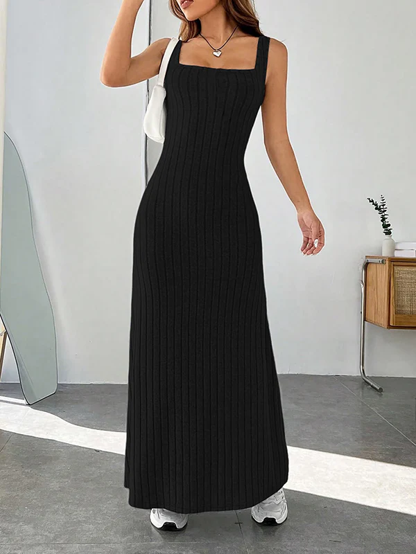 A-Line Loose Solid Color Spaghetti-Neck Maxi Dresses - Image 3